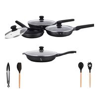 Stone&Stone Set di 4 padelle 20cm 24cm 28cm 32cm super antiaderente | induzione gas | alluminio acciaio padella professionale batteria con rivestimento tedesco + 4 coperchi 4 utensili priva di PFAS