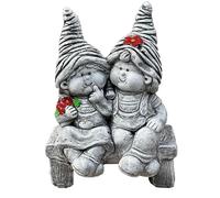 stoneandstyle Figura di pietra 2 gnomi su panchina, resistente al gelo, resistente alle intemperie, massiccio, 12,6 kg