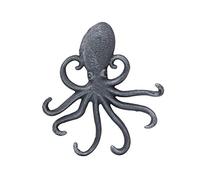 Stonebriar Gancio decorativo da parete a forma di polpo in ghisa, design nautico unico, ganci multipli, argento 17 x 15,2 cm