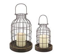 Stonebriar Metal Wire Cage Set Cloche con basi rustiche in Legno, Metallo, Marrone, 2 Pezzi