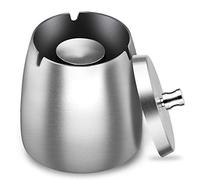 Stonebroo Posacenere in Acciaio Inox, Portacenere Chiuso con Coperchio, Posacenere Antivento, per Home con Office, 10,2 x 10,5 cm (Diam. x H), Argento LYH01S01