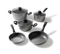 STONELINE Batteria di pentole, 8 pezzi, con coperchi in vetro, anche per piani cottura a induzione