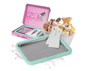 STONELINE by Mr. Ice Cream Rolls ORIGINALE Piastra di Gelato Istantaneo 26x21x3,5 cm, 2 Spatole Gelatiera Manuale Macchina per Gelato Arrotolato Sorbetto Yogurt Congelato Ice Cream Rolls Maker, Menta