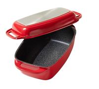 STONELINE Casseruola 40x22 cm, Rostiera con Coperchio in Alluminio Pressofuso a Induzione, Coperchio utilizzabile come Stampo, Rivestimento Antiaderente con Vere Particelle di Pietra, Colore: rosso