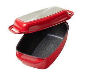 STONELINE Casseruola 40x22 cm, Rostiera con Coperchio in Alluminio Pressofuso a Induzione, Coperchio utilizzabile come Stampo, Rivestimento Antiaderente con Vere Particelle di Pietra, Colore: rosso