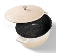 STONELINE Casseruola Induzione con Coperchio 32 cm, 6,6 L, Pentola Antiaderente Rivestimento con Vere Particelle di Pietra, Rostiera Cocotte per Tutti i Tipi di Piani Cottura e Forno, Colore: Crema