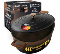 STONELINE Casseruola Induzione con Coperchio 32 cm, 6,6 L, Pentola Antiaderente Rivestimento con Vere Particelle di Pietra, Rostiera Cocotte per Tutti i Piani Cottura e Forno, Colore: Nero/Rosa Oro