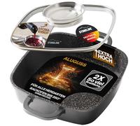 STONELINE Casseruola Quadrata 20 cm, Tegame 2 Manici Coperchio Salva-Aroma Alluminio Pressofuso, Rivestimento Antiaderente con Vere Particelle di Pietra, A Induzione Forno Tutti i Piani, Grigio