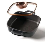 STONELINE Casseruola Quadrata 20 cm, Tegame 2 Manici Coperchio Salva-Aroma Alluminio Pressofuso, Rivestimento Antiaderente con Vere Particelle di Pietra, A Induzione Forno Tutti i Piani, Nero/Oro Rosa