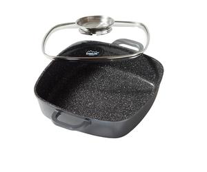 STONELINE Casseruola Quadrata 24 cm, Tegame 2 Manici Coperchio Salva-Aroma Alluminio Pressofuso, Rivestimento Antiaderente con Vere Particelle di Pietra, A Induzione Forno Tutti i Piani, Grigio