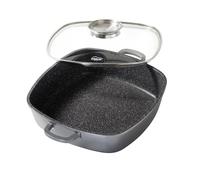 STONELINE Casseruola Quadrata 28 cm, Tegame 2 Manici Coperchio Salva-Aroma Alluminio Pressofuso, Rivestimento Antiaderente con Vere Particelle di Pietra, A Induzione Forno Tutti i Piani, Grigio