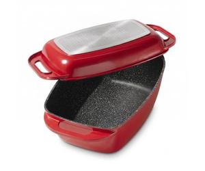 STONELINE Casseruola XXL 43x26 cm, Rostiera con Coperchio in Alluminio Pressofuso a Induzione, Coperchio utilizzabile come Stampo, Rivestimento Antiaderente con Vere Particelle di Pietra, Rosso