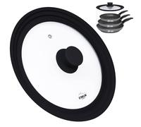 STONELINE Coperchio universale per pentole e padelle da 24/26/28 cm, coperchio universale in vetro con bordo in silicone graduato, resistente al calore, salvaspazio, 3 misure, colore: Nero, 22538