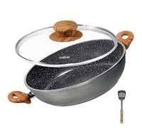 STONELINE Made in Germany Tegame con Coperchio 24 cm, Padella Bordi Alti Padella Alta Antiaderente con vere Particelle di Pietra, Tutti Piani Cottura Forno, Padella Induzione, Effetto Legno