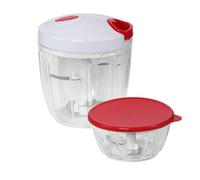 STONELINE Set di 12 tritatutto manuale senza corrente, 900 + 400 ml, rosso, con lame in acciaio inox per verdure, frutta, cipolle, noci, aglio, frusta, grattugia, spremiagrumi, tritatutto multiplo