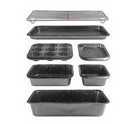 Stoneline® - Set di 7 stampi da forno, antiaderenti, in acciaio al carbonio e ferro, teglia da forno rettangolare, teglia per muffin, griglia da forno, teglia rettangolare