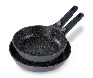 STONELINE SMART Set di Padelle 2 pezzi 24/28 cm, Padella Induzione Grande in Alluminio Pressofuso, Manico Rimovibile, Tutti i Tipi di Piani Cottura, Antiaderente con Vere Particelle di Pietra, Grigio