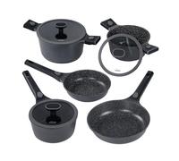 STONELINE SMART Set Pentole e Padelle 8 Pezzi, Pentole Induzione Alluminio Pressofuso con Coperchio Manico Rimovibile, Tutti i Tipi di Piani Cottura, Antiaderente con Vere Particelle di Pietra, Grigio