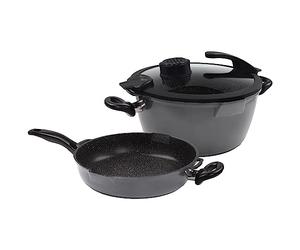 Stoneline® Smell Well Future - Set di 4 padella e pentola, ø ca. 24 cm, con coperchio in vetro multifunzione e cartuccia Smell Well, incl. set di ricarica