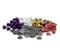 Stonemaier Games: Wyrmspan Upgrade Pack | Monete metalliche e risorse in legno | 45 monete drago in metallo a doppia faccia e 104 risorse di legno (carne, oro, gemma e latte) - Aggiungi a