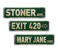 Stoner Avenue - Segnale stradale vintage, in metallo, set da 3 pezzi con supporto a 4 fori, impermeabile e resistente alla ruggine, cartelli stradali con stampa UV, decorazioni perfette 420 e