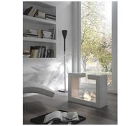 STONES HOME FURNITURE, Camino a Bioetanolo da Pavimento, Senza Fumo, Bruciatore in Acciaio da 1,5 l, Durata Fiamma 3 ore, Modello Tete a Tete, Colore Bianco con Vetro Temperato, 78 x 25 x h 58 cm