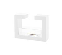 STONES HOME FURNITURE, Camino a Bioetanolo da Pavimento, Senza Fumo, Bruciatore in Acciaio da 1,5 l, Durata Fiamma 3 ore, Modello Tete a Tete, Colore Bianco con Vetro Temperato, 78 x 25 x h 58 cm