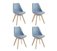 STONES HOME FURNITURE, Set 4 Sedie Imbottite in Similpelle con Gambe in Legno, Sedie Sala da Pranzo e Ufficio, Versatili e Antiurto, Modello Tommy, Colore Blu, 52 x 48.5 x 82 cm