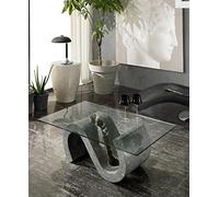 STONES HOME FURNITURE, Tavolino Salotto Moderno con Base in Pietra Fossile Gray Stone e Top in Vetro Rettangolare, Modello Flexus, Colore Grigio Scuro, 70 x 120 x h 36 cm