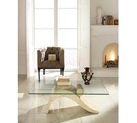 STONES HOME FURNITURE, Tavolino Salotto Moderno con Base in Pietra Fossile White Agata e Top in Vetro Rettangolare, Modello Dove, Colore Beige, 70 x 120 x h 40 cm