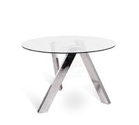 STONES HOME FURNITURE, Tavolo Rotondo Fisso in Vetro Temperato e Gambe in Metallo, Tavolo da Pranzo Moderno da 4 Posti, Modello Rondò, Base Colore Grigio Cromato, 120 x 120 H 75 cm