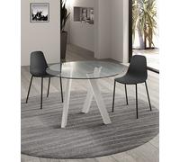STONES HOME FURNITURE, Tavolo Rotondo Fisso in Vetro Temperato e Gambe in Metallo, Tavolo da Pranzo Moderno da 4 Posti, Modello Rondò, Base Colore Bianco, 120 x 120 H 75 cm