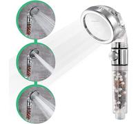 StoneStream® - Soffione doccia ad alta pressione con filtro originale per acqua dura con 3 impostazioni di getto, con pulsante EcoStop (ON/OFF) solo per docce non elettriche