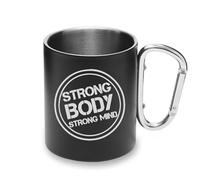 Stong Body Strong Mind - Tazza in metallo con moschettone, tazza da campeggio