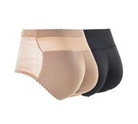 Stonges 2 Pezzi Push Up Mutande Butt Lifted Underwear Slip Imbottiti Finti Senza Cuciture Shapewear Pantaloncini Body per Donna (Nero+Beige, S)