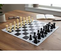 StonKraft 17 '' x 17 '' Torneo di Scacchi Vinile Rollup Gioco di Scacchi con Pezzi in plastica Solida (con Regine Extra) - Nero