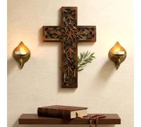 StonKraft - Crocifisso in legno cattolico con croce di Gesù Cristo, per parete, cappella della chiesa, decorazione per la casa, legno, 12,1 cm, colore: Marrone