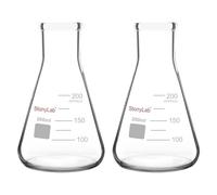 StonyLab 2 Pezzi Boccette di Erlenmeyer a Bocca Stretta 200ml con Bordo Resistente Narrow Mouth Erlenmeyer Flasks - 200ml
