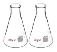 StonyLab 2 pezzi Boccette di Erlenmeyer a Bocca Stretta 250ml con Bordo Resistente Narrow Mouth Erlenmeyer Flasks - (250ml Adatte per Tappo in Gomma StonyLab 6#)