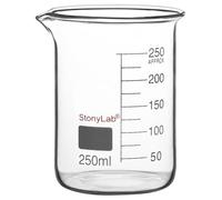 stonylab Bicchiere di vetro, 1 Confezione Vetro Borosilicato Graduated Low Form Griffin Beaker con Becco di Versamento Bicchiere da Laboratorio, 250 ml