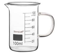 stonylab Bicchiere in Vetro con Manico, Bicchiere Graduato in Vetro Borosilicato Griffin a Forma Bassa con Manico e Beccuccio per Versare, 100 ml