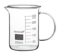 stonylab Bicchiere in Vetro con Manico, Bicchiere Graduato in Vetro Borosilicato Griffin a Forma Bassa con Manico e Beccuccio per Versare, 250 ml