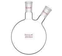 stonylab Borosilicato Vetro 2-Collo Fondo Rotondo Pallone RBF, con 24/40 Centrale e lato Standard Coniche Esterno Misto Giunto, 2 Neck Round Bottom Flask - 2000ml