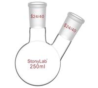 stonylab Borosilicato Vetro 2-Collo Fondo Rotondo Pallone RBF, con 24/40 Centrale e lato Standard Coniche Esterno Misto Giunto, 2 Neck Round Bottom Flask - 250ml