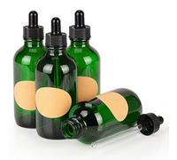 Stonylab Confezione da 4 flaconi contagocce in vetro, vuoti, con contagocce, tappo interno ed etichetta, per oli essenziali e fragranze per aromaterapia (120 ml, verde)