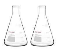 stonylab Erlenmeyer Boccette, 2 Confezione 1000 ml Boccetta di Vetro Borosilicato Pesante a Bocca Stretta Vetreria da Laboratorio