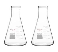 stonylab Erlenmeyer Boccette, 2 Confezione 250 ml Boccetta di Vetro Borosilicato Pesante a Bocca Stretta Vetreria da Laboratorio
