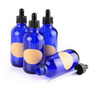 Stonylab Flaconi contagocce in vetro cobalto 120 ml, 4 confezioni, blu, vuoti, etichette per oli essenziali e fragranze