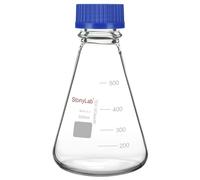 stonylab Matraccio Erlenmeyer con Tappo Avvitato Blu, Matraccio Conico in Vetro Borosilicato Graduato per Laboratorio, 500 ml