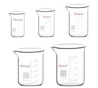 stonylab Set di Becher Graduati in Vetro, Becher da Laboratorio in Vetro Borosilicato in 5 Dimensioni, 5 ml/10 ml/25 ml/50 ml/100 ml, Confezione Combo